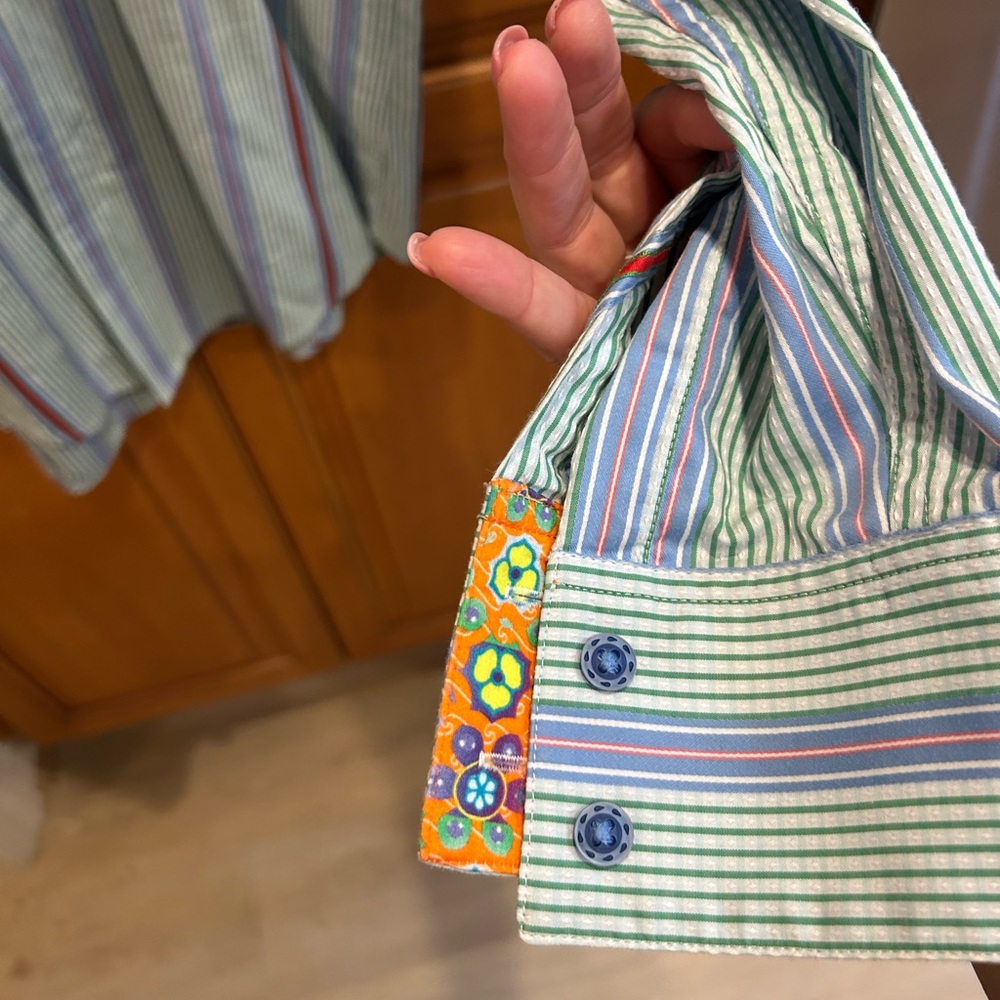 Robert Graham Multicolor Striped Shirt with Floral Accents